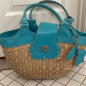Coldwater Creek Teal and Tan Woven Tote